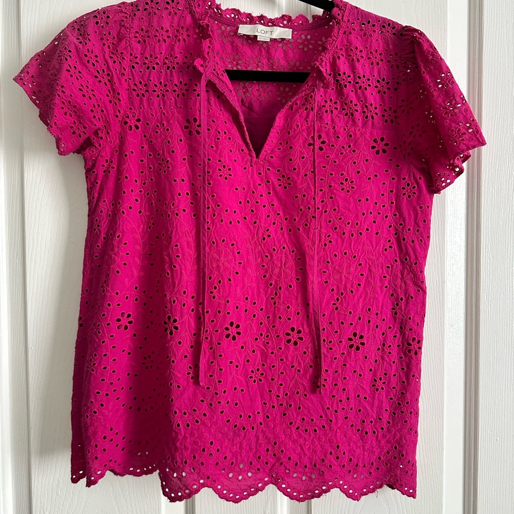 LOFT Fuchsia Eyelet Blouse